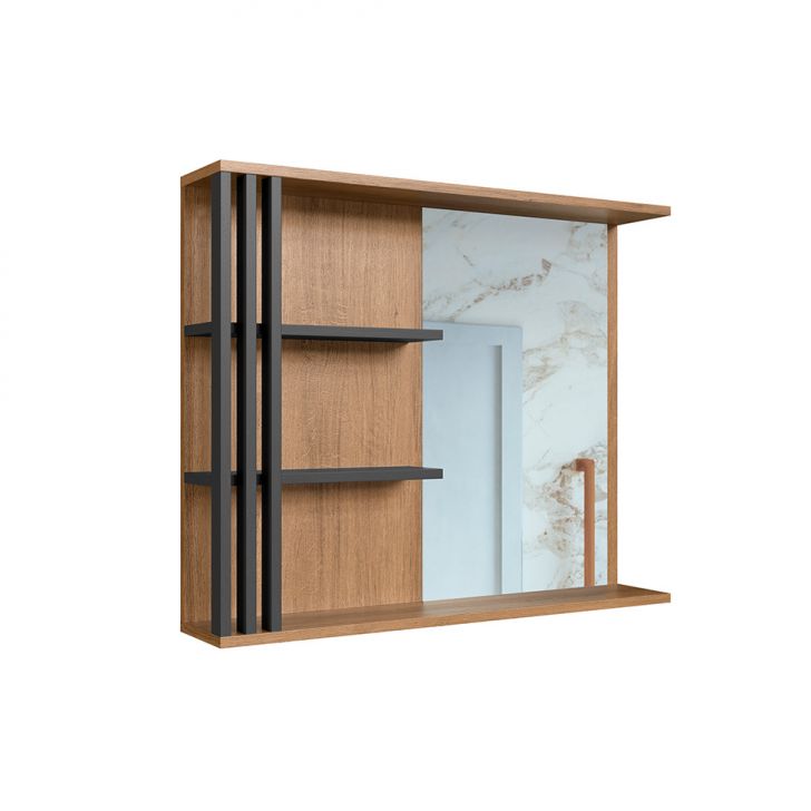 Armário de Banheiro Estela com Espelho Mel e Grafite