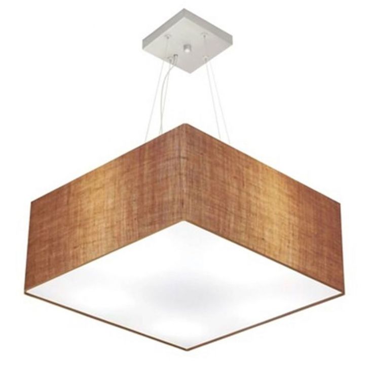 Pendente Quadrado Md-4006 Cúpula em Tecido 21-50x50cm Palha - Bivolt