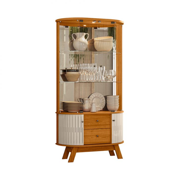 Cristaleira Moss 4 Portas 2 Gavetas Cinamomo e Off White