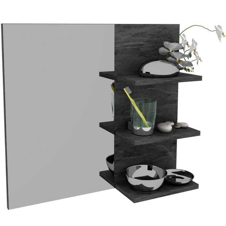 Espelheira para Banheiro 60 cm 3 Prateleiras Romana Mármore Lunar