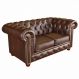 Sofá 2 Lugares Sala de Estar Chesterfield Pés Madeira Couro Tabaco Brilho - Gran Belo