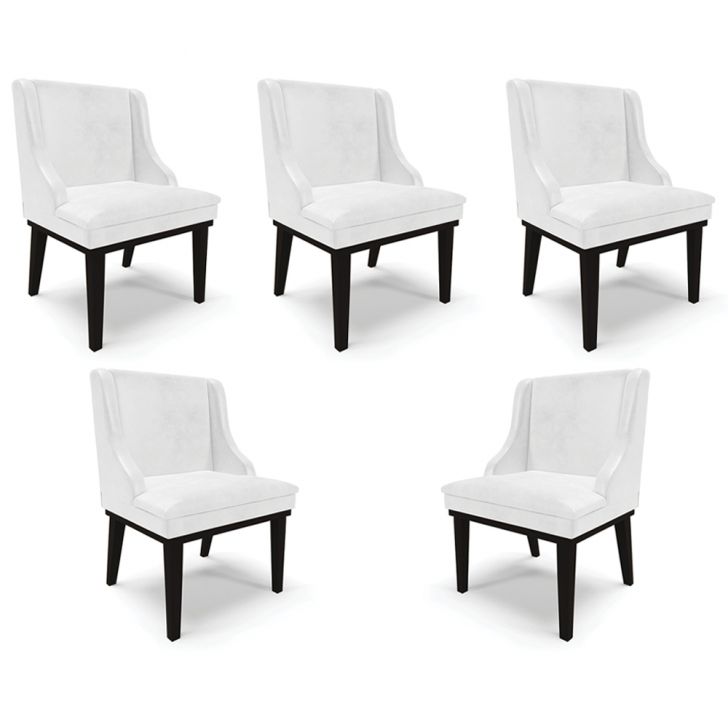 Kit 5 Cadeiras Decorativas Sala de Jantar Base Fixa de Madeira Firenze PU Branco Brilho/Preto G19 - Gran Belo