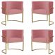 Kit 4 Poltronas Decorativa Sala de Estar Luana Base Gold Suede Rosa - Montanaris Decor