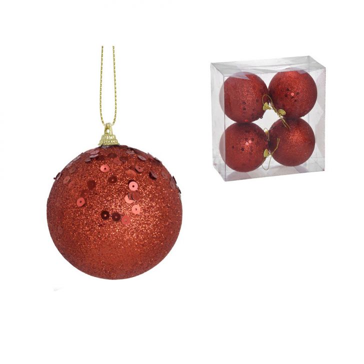 Kit com 4 Bolas Natalinas Espressione Vermelho 8 cm