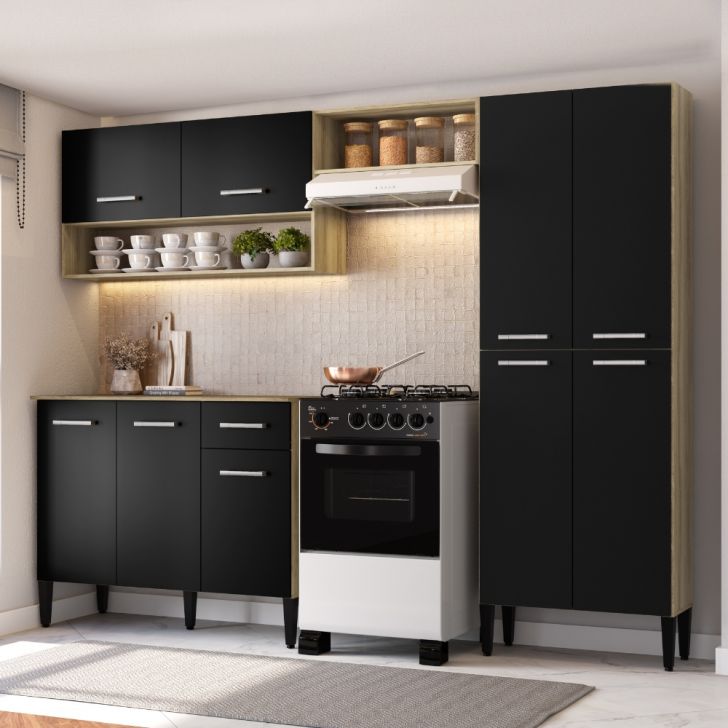 Cozinha Compacta Arizona Glam Carvalho com Preto Carraro