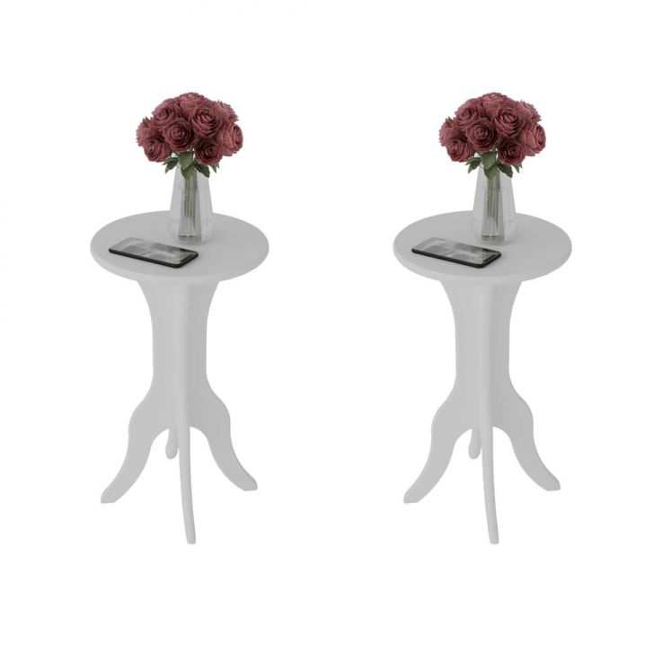 Conjunto com 2 Mesas Laterais Redondas Kin Branco