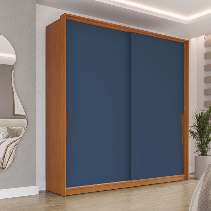 Guarda-roupa Casal Porto 2 Portas 2 Gavetas Freijó E Azul