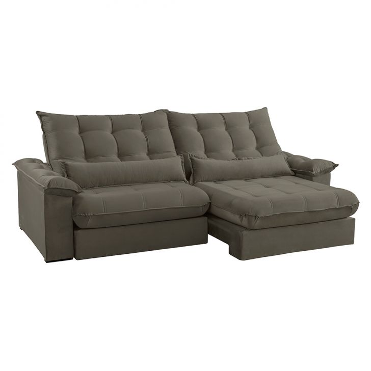 Image of Sofá 3 Lugares Retrátil E Reclinável Aruba Veludo Cinza 210 Cm PLA-MO895UP61QUGMOB