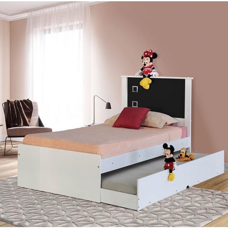 Cama De Solteiro Bibox Barcelona Branco Com Preto - Tebarrot