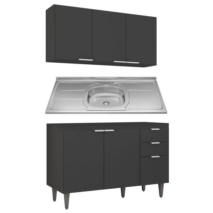 Armário de Cozinha CP01 Com Pia 120cm Pérola Z34 Preto      - Mpozenato