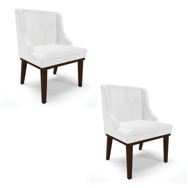 Kit 02 Cadeiras de Jantar Liz Corano Branco Base Fixa Madeira Tabaco - D'Rossi