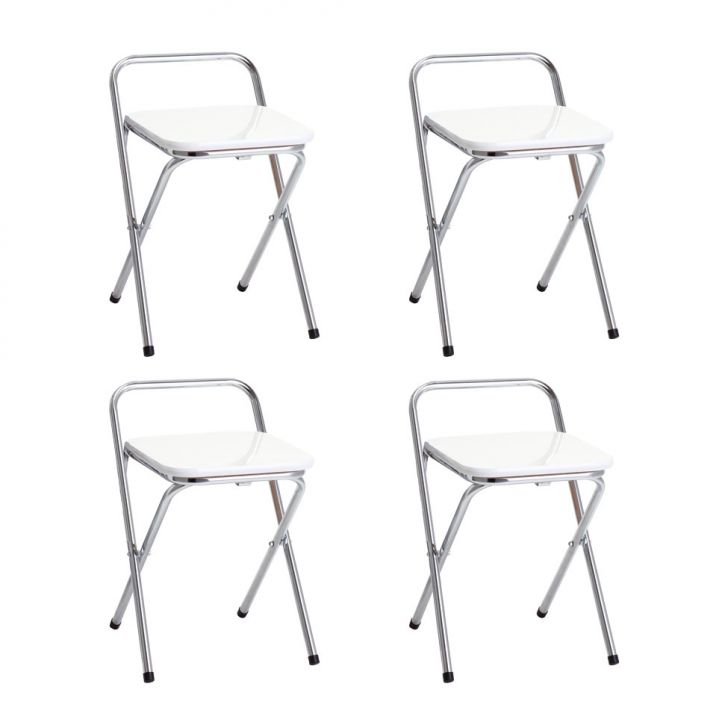 Conjunto de 4 Bancos | Banquetas Mocho Dobrável 101-X Branco Criativa