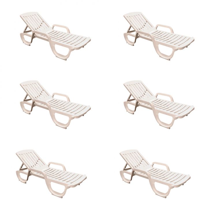Conjunto com 6 Espreguiçadeiras Basic com Rodas Branco