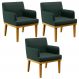 Kit 03 Poltronas Decorativas Para Sala de Estar Beatriz W01 Linho Verde Musgo - Lyam Decor