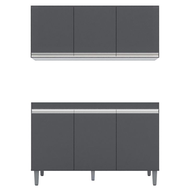 Armário Aéreo Andréia e Balcão Gabinete Para Pia sem Tampo Manu 120cm Cinza - AJL Móveis