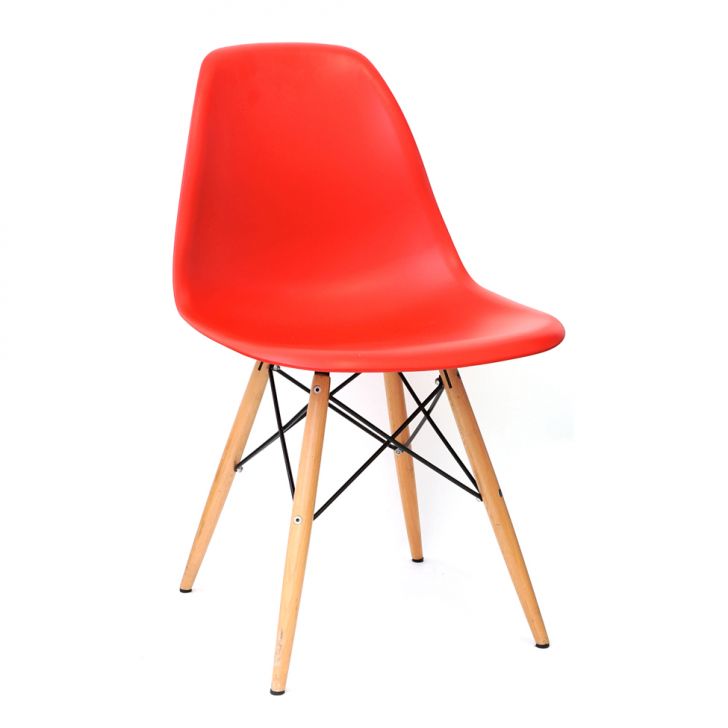 Cadeira Eames II Base Madeira e Vermelha