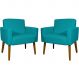 Kit 2 Poltronas Decorativas Reforçadas Para Sala Hope Suede Azul Turquesa Pé Castanho - Clique E Decore