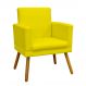Poltrona Decorativa Para Sala, Manicure, Quarto Nina Com Base Suede Amarelo Pé Castanho - Clique E Decore