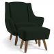 Poltrona Decorativa com Puff Sala de Estar Pés de Madeira Naomi Veludo Verde Musgo G15 - Gran Belo