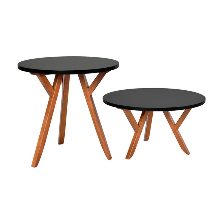 Conjunto de Mesa de Centro com Mesa Lateral Ipiranga Mel e Preto