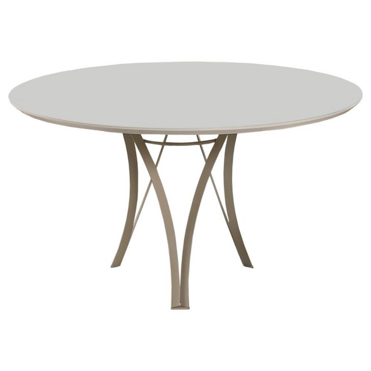 Mesa de Jantar Barcelona Redonda 1,20M Off White Base em Metal Champanhe