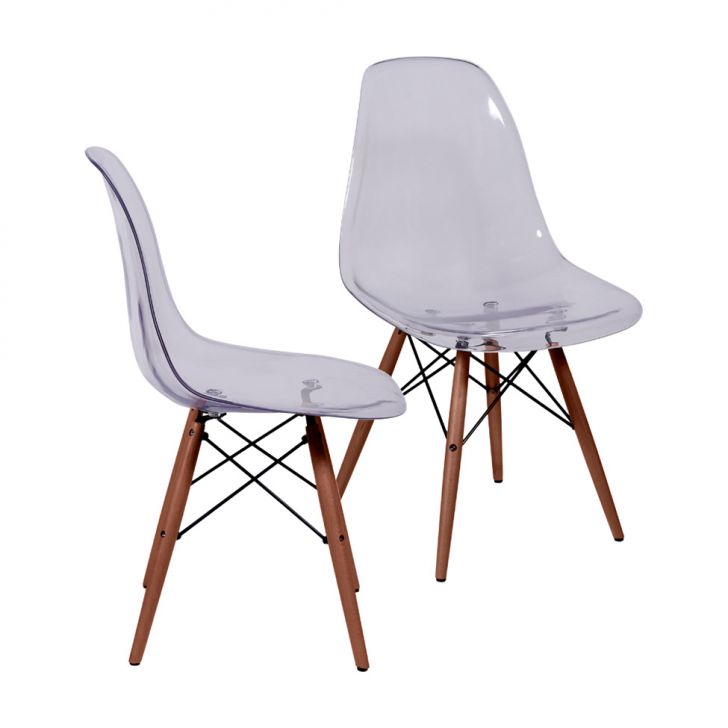 Conjunto com 2 Cadeiras DKR Eames Incolor e Madeira
