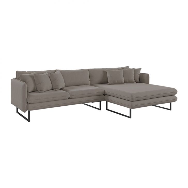 Sofá 5 Lugares Ricco Com Chaise Direita Linho Fendi
