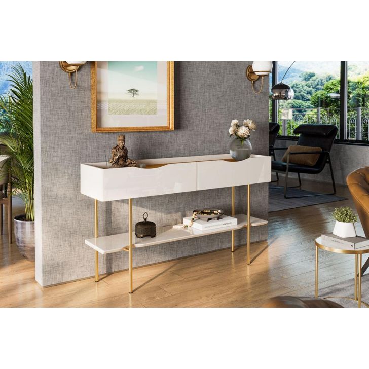Aparador Valência C/ Prateleira Para Itens E Decoração Off White/ Freijó