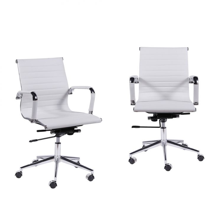 Conjunto com 2 Cadeiras de Escritório Secretária Giratória Milão II Branco