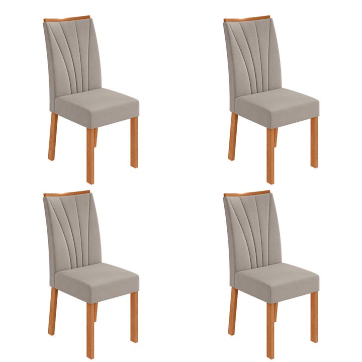 Conjunto com 4 Cadeiras Apogeu Veludo Capuccino e Amêndoa