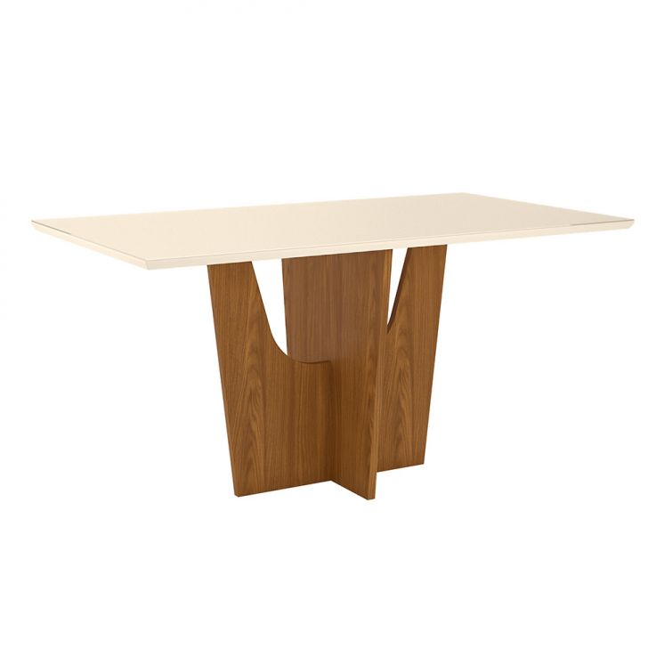 Mesa de Jantar Retangular com Tampo de Vidro Danielly II Off White e Nature 160 cm