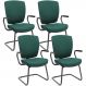Kit 4 Cadeiras de Escritório Fixa Executiva Office Preto Slim Alta Flexi P03 Poliéster Verde - Lyam