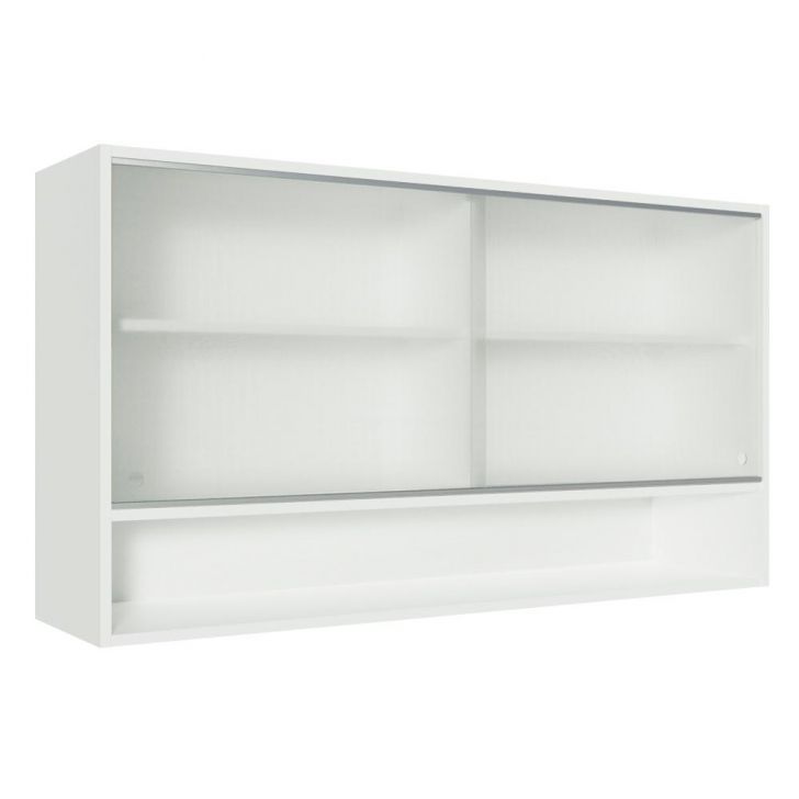 Armário de Cozinha Aéreo 2 Portas de Correr de Vidro e 1 Nicho Branco Glamy Madesa