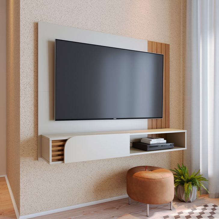 Painel para TV até 60 Polegadas Jurerê 1 Porta Off White e Freijó