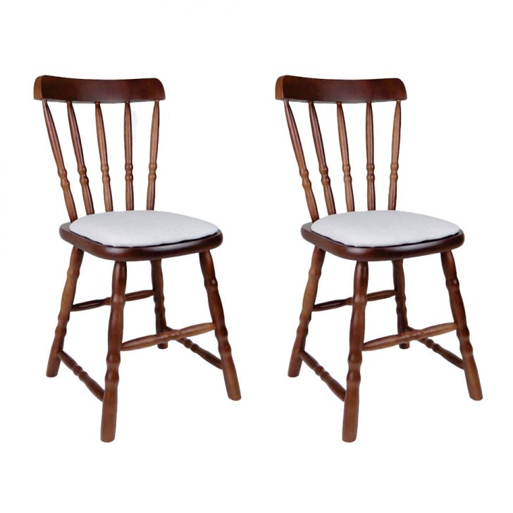 Conjunto com 2 Cadeiras Dalas Linho Branco e Nozes