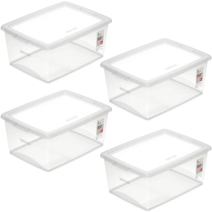 Kit 4 Caixas Organizadoras 15L de Plástico com Tampa My Closet Ordene Multiuso Retangulares Transparente