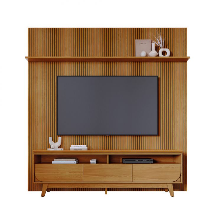 Rack Com Painel Para Tv Até 75 Polegadas Luna 3 Gavetas Cumaru