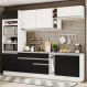 Cozinha Completa Madesa Vicenza com Armário e Balcão + Tampo - Branco/Preto/Branco
