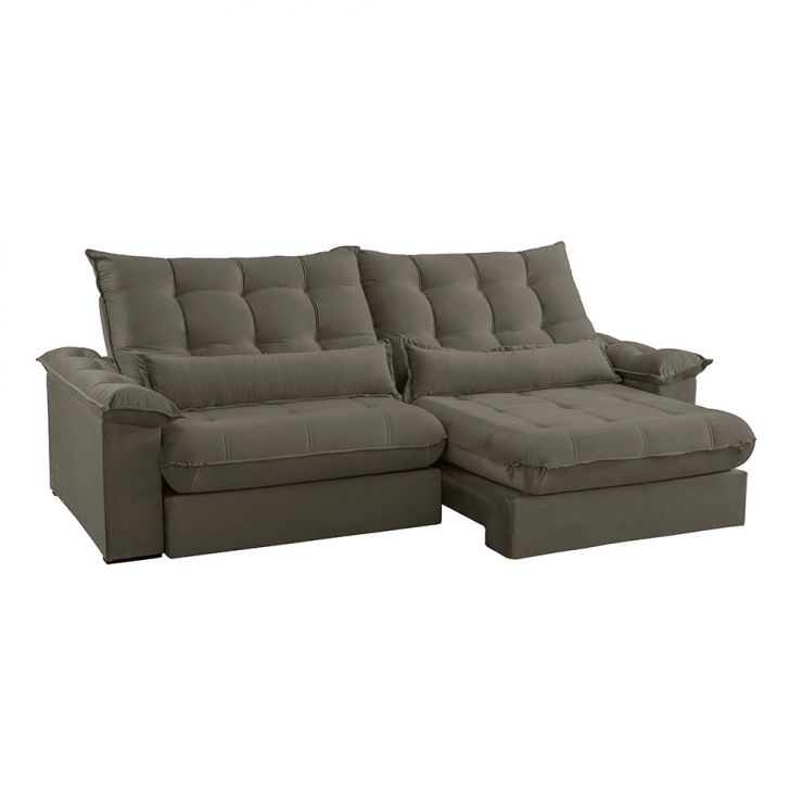 Image of Sofá 4 Lugares Retrátil E Reclinável Aruba Veludo Cinza 250 Cm PLA-MO895UP51QUQMOB