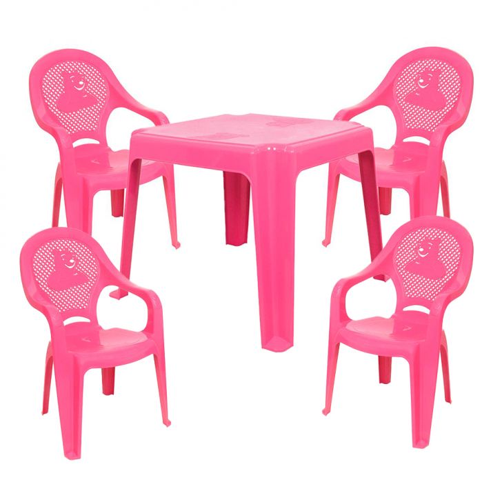 Conjunto de Mesa de Plástico com 4 Cadeiras Infantil Happy Rosa
