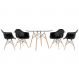 Mesa redonda Eames com tampo de vidro 120 cm + 4 cadeiras Eiffel DAW Preto