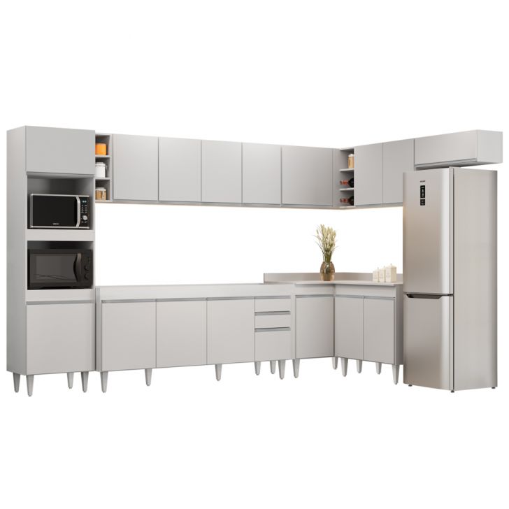 Armário de Cozinha Modulada de Canto 9 Peças CP04 Balcão Branco - Lumi