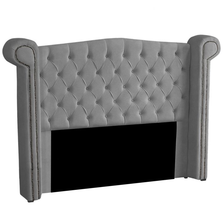 Cabeceira Casal 160cm Decorativa Ayla Veludo Cinza - Montanaris Decor