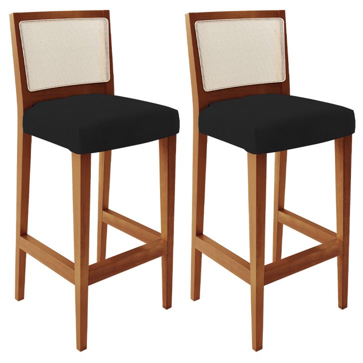 Kit 02 Banquetas Altas Cozinha Sala De Jantar Encosto Tela Branco Zion L02 Facto Preto - Lyam Decor