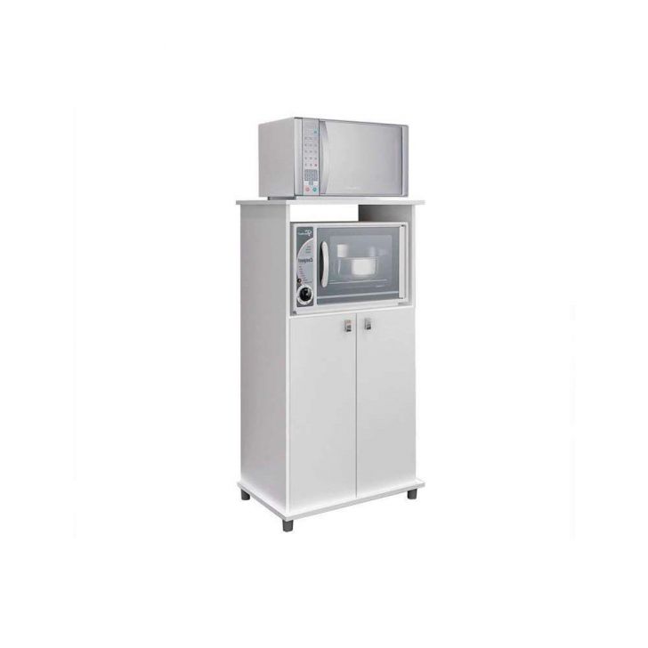 Balcão Multiuso Cozinha  AM1010 c/ 2 Portas e Nicho p/ Microondas 56cm Branco - Movelbento