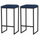 Kit 2 Banqueta Decorativa Billie Base Preta Veludo Azul G41 - Gran Belo