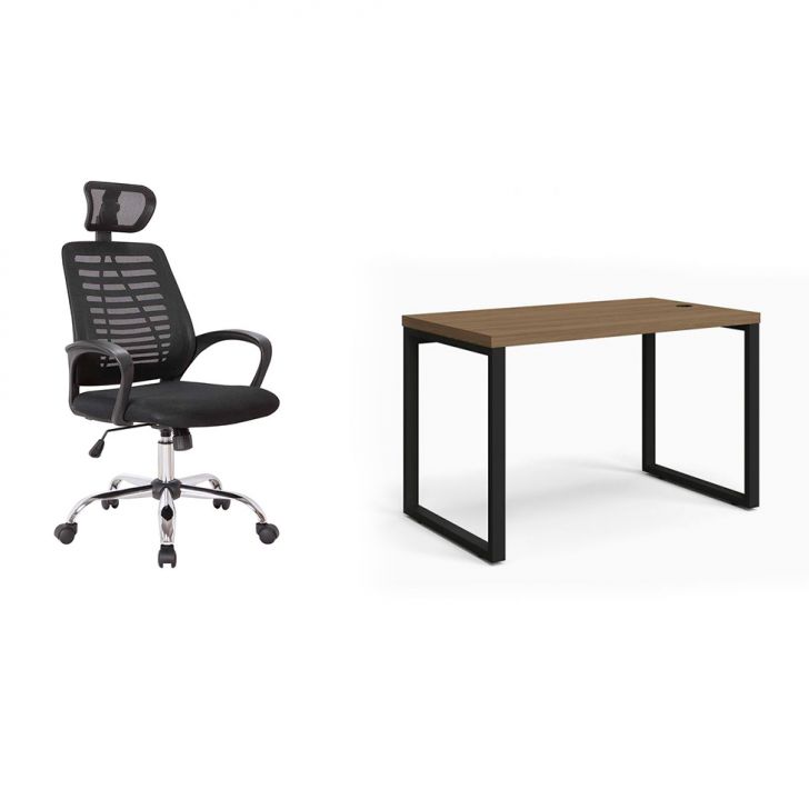 Conjunto de Mesa Munique Carvalho 120 cm com Cadeira de Escritório Diretor Giratória Light Preta