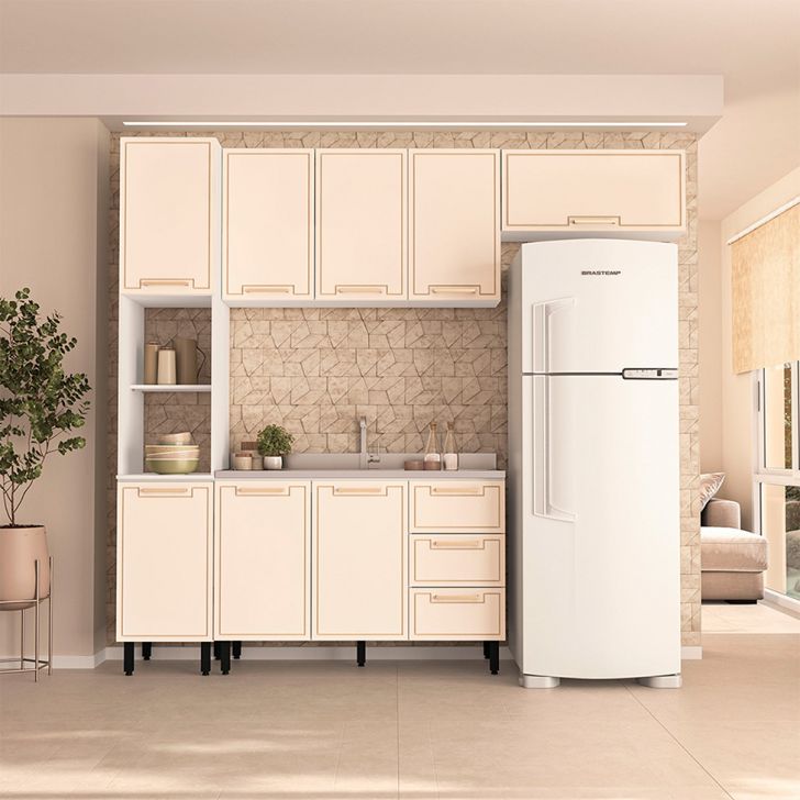 Image of Cozinha Compacta Sem Tampo Amara 8 Portas 3 Gavetas Creme E Branca PLA-MO895CL51PQAMOB