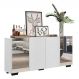 Aparador Buffet 4 Portas com Espelho e Pés Quadrados Vegas Multimóveis V3563 Branco/Preto
