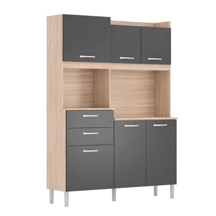 Armário de Cozinha Harmonia 6 Portas 2 Gavetas Avena e Grafite